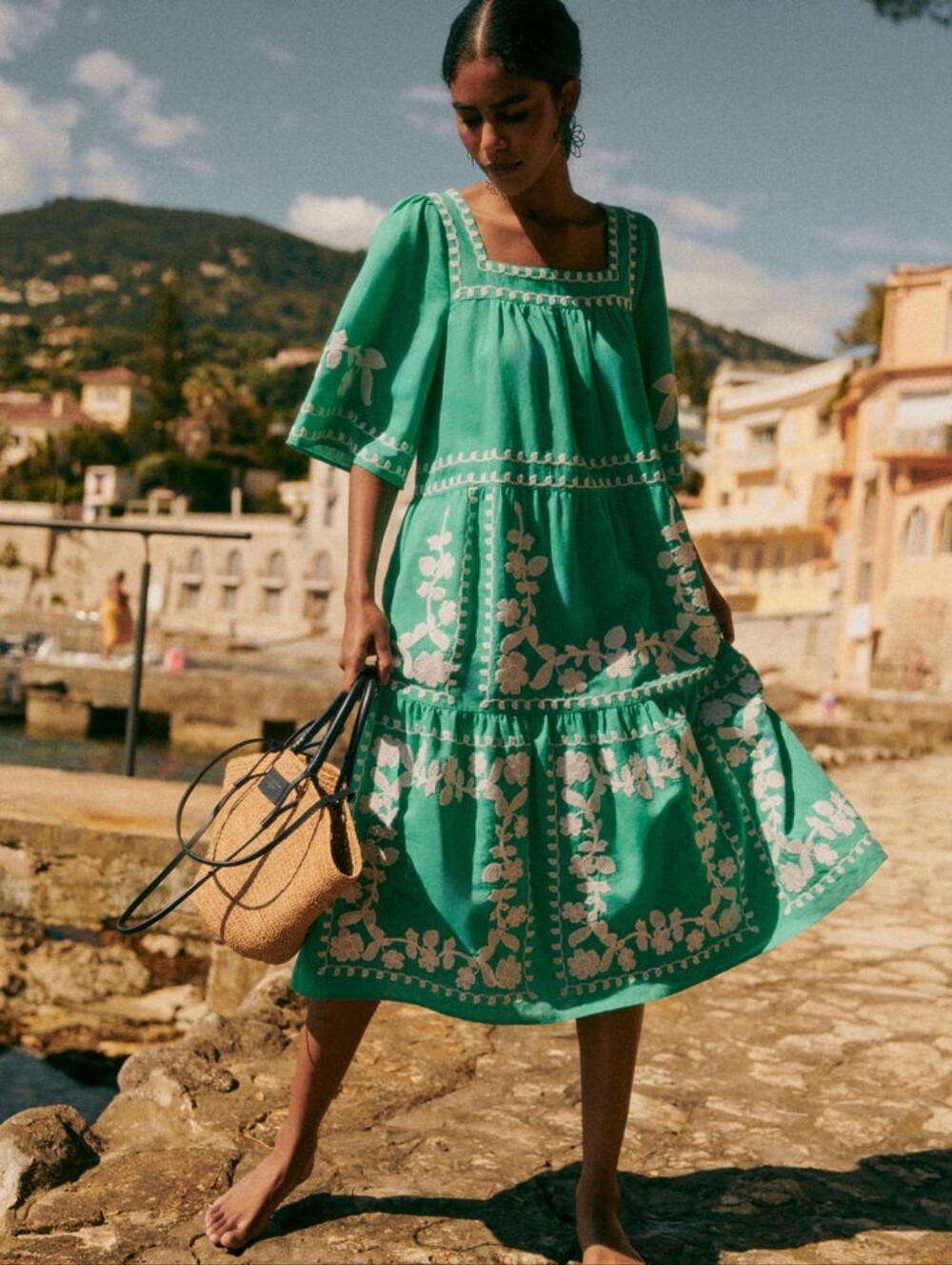 Sezane Sabine Dress in Ecru/Green size 38 NWT - Picture 1 of 11